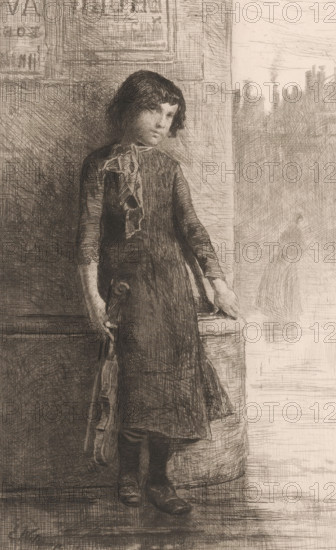 Young street musician, print, printmaker: Ernst Witkamp (signed by artist), 1864 - 1897, paper,