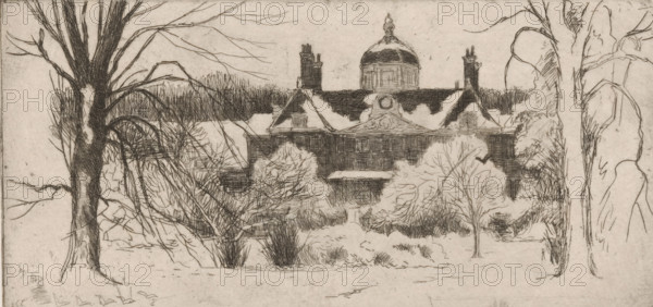 La Maison du Bois, La Haye (original title), Huis ten Bosch in the snow, print, printmaker: Philip