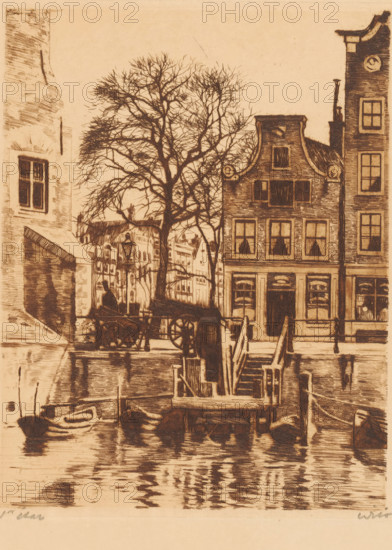 Overhaul at the Montelbaan Tower in Amsterdam, print, Viewed from the Oude Schans towards Oude
