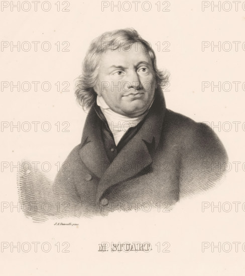 Portrait of Martinus Stuart, print, The sitter looks to the top right. Below the portrait his name