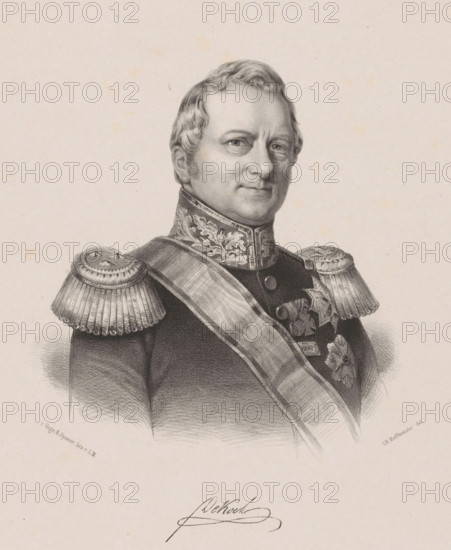 Portrait of Hendrik Merkus de Kock, print, The sitter wears a military uniform with two order