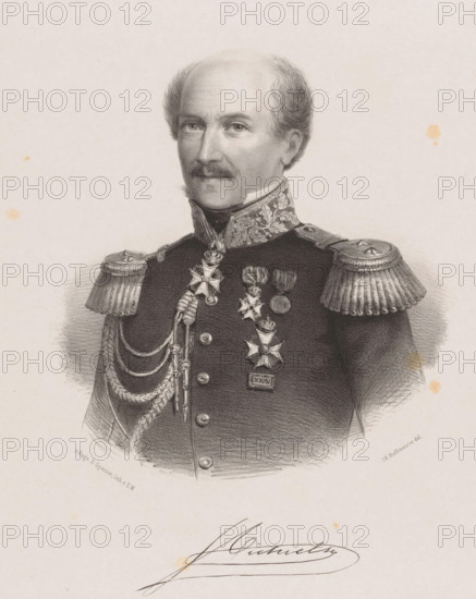 Portrait of Andreas Victor Michiels, print, The sitter wears a military uniform with knightly