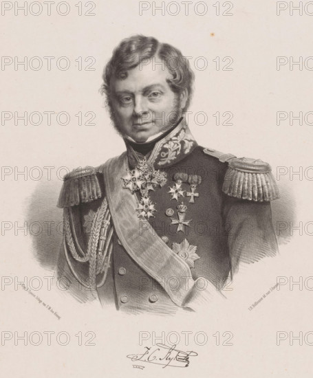 Portrait of Julius Constantijn Rijk, print, Below the portrait the signature of the sitter.,