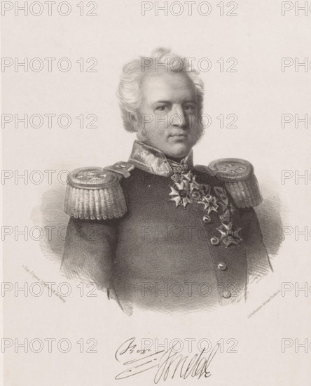 Portrait of Ralph Dundas Tindal, print, The sitter wears a military uniform with knightly orders on