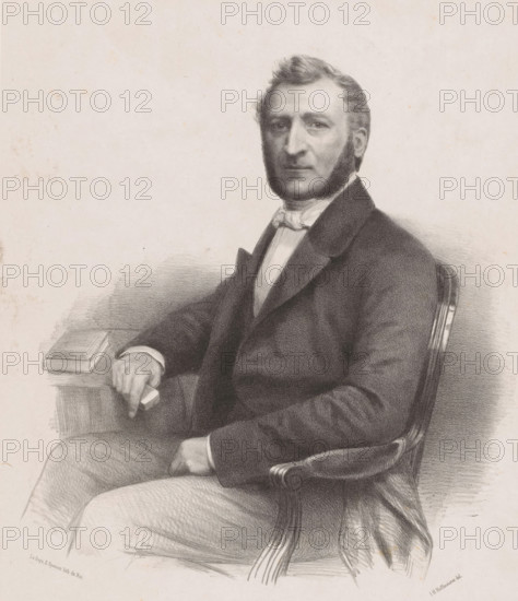 Portrait of an unknown man, possibly Robert Voûte, print, The sitter is seated at a table and has