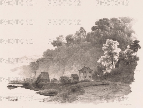 Hill landscape with river, country road and houses, Landscape studies sixth delivery, print, A