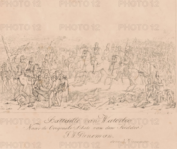 Battle of Waterloo, Battaille van Waterloo, print, The Battle of Waterloo, June 18, 1815. View of