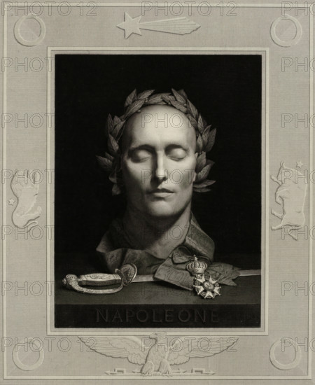 Death mask of Napoleon I Bonaparte, print, printmaker: Luigi Calamatta, Italy, 1834, paper, chine
