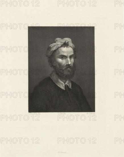 Portrait of the painter Domenico Beccafumi, print, printmaker: Achille Calzi, Italy, after drawing