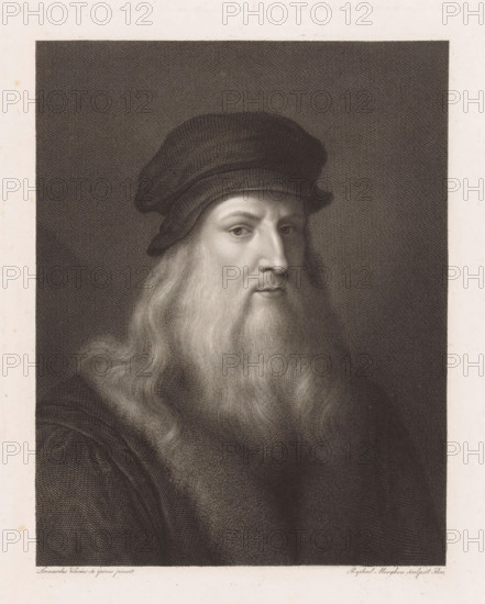 Portrait of artist Leonardo da Vinci, print, printmaker: Raphael Morghen, Florence, after painting