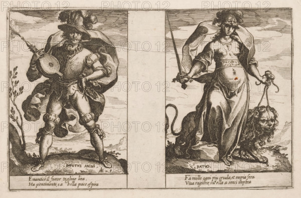Impetuosity and Reason, Attributes of the Soul, print, Two representations of personifications.