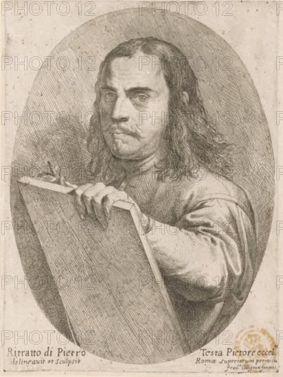Portrait of artist Pietro Testa, print, printmaker: Pietro Testa, Italy, c. 1647 - c. 1648, paper,