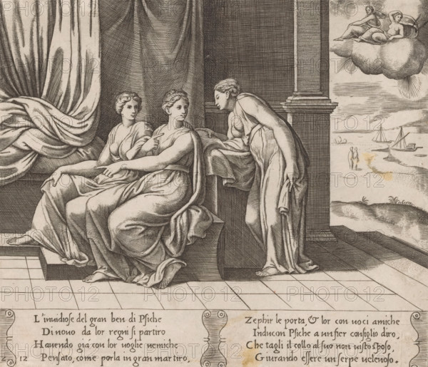 Psyche is convinced by her sisters, Story of Cupid and Psyche, print, Series number, 12, 32, Psyche