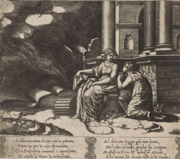 Psyche receives the jar with Proserpina's beauty, Story of Amor and Psyche, print, Series number,