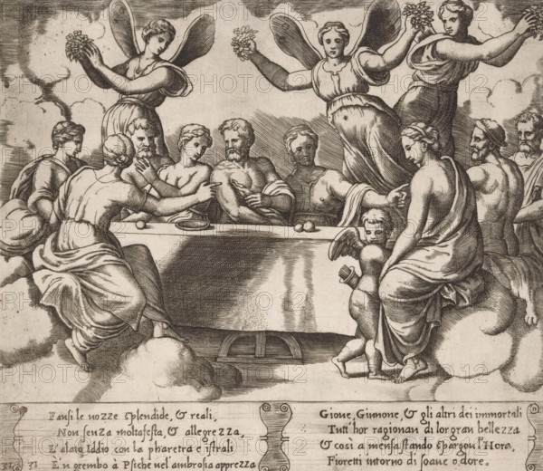 Wedding of Cupid and Psyche, Story of Cupid and Psyche, print, Series number, 31, 32, Banquet at