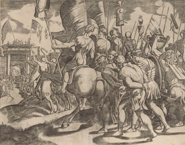 Triumph of Scipio, print, Triumphal procession of Scipio Africanus in Rome after his victory over