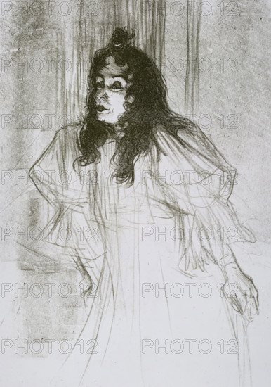 Miss May Belfort (original title), Portrait of May Belfort (May Egan) with two figures and a piano,