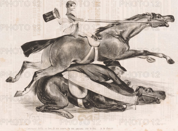 Jeune groom qui n'a pas la force de retenir son cheval, Young man loses control of his horse, Small