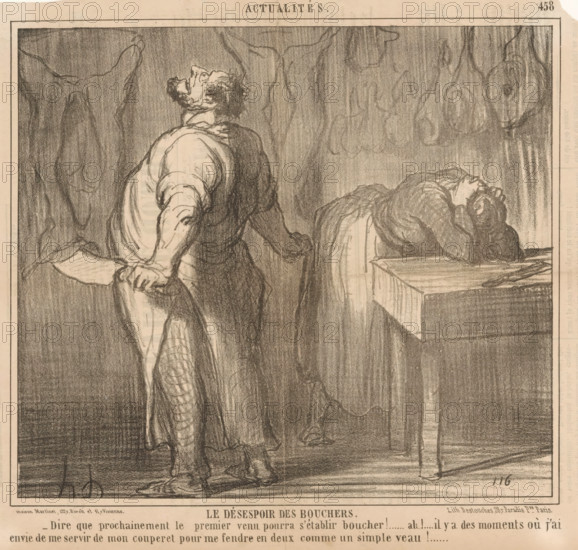 The despair of the butchers, Butcher and his wife complain, Current events, cartoon, Series number,