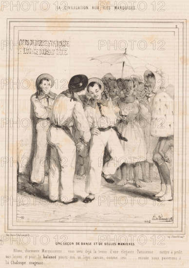 A dance lesson and manners, Caricature of three French sailors giving a dance lesson, Anecdotes