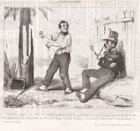 Two soldiers have a chat., Constantine, cartoon, A French soldier has a chat with his sergeant