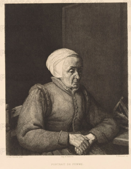 Portrait of an old woman, print, printmaker: Etienne Gabriel Bocourt, France, after painting by