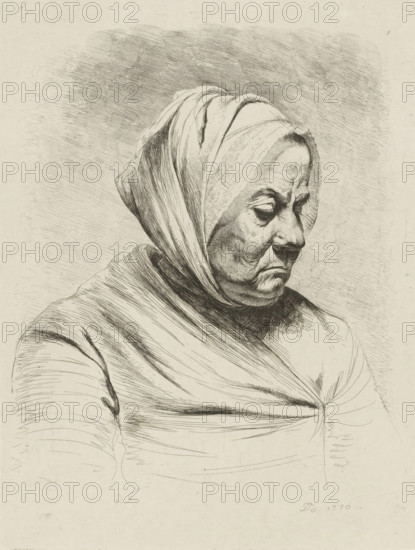 Old woman in profile, print, printmaker: Jean Jacques de Boissieu, France, 1770, paper, chine