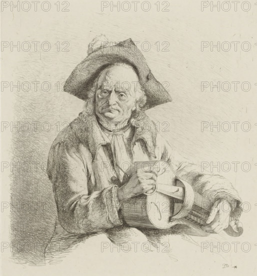 Man playing a lyre, print, printmaker: Jean Jacques de Boissieu, France, 1771, paper, chine collé,