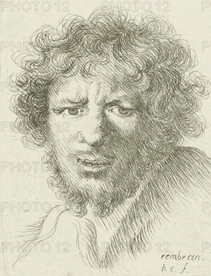 Bust of a young man with a beard, print, printmaker: Honoré Coussin, France, after design by