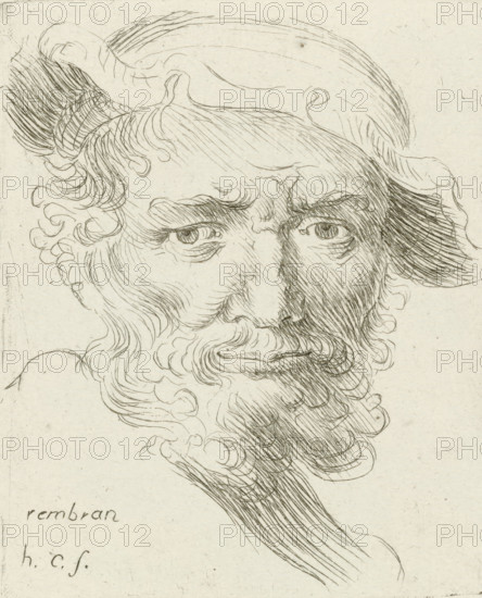 Bust of an old man with beard and hat, print, printmaker: Honoré Coussin, France, after design by