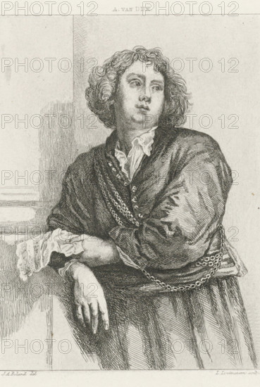 Portrait of Henricus Liberti, print, leaning against the wall, with sheet music in his hand.,