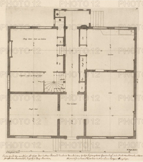 Floor plan of the ground floor of the Gansenhoef house in Maarssen, print, book illustration,