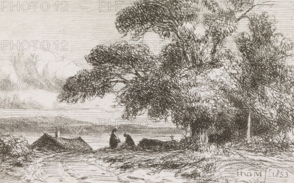 Figures on a country road, print, printmaker: Jacob Jan van der Maaten, The Hague, 1853, paper,
