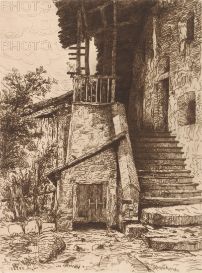 Chalet with stairs, print, printmaker: Maria van Hohenzollern-Sigmaringen (Countess of Flanders),
