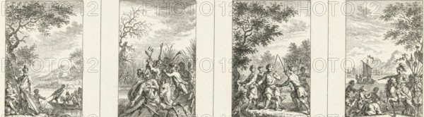 Four episodes from national history, Illustrations of national history, print, Uncut sheet with