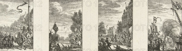 Four episodes from national history, Illustrations of national history, print, Uncut sheet with