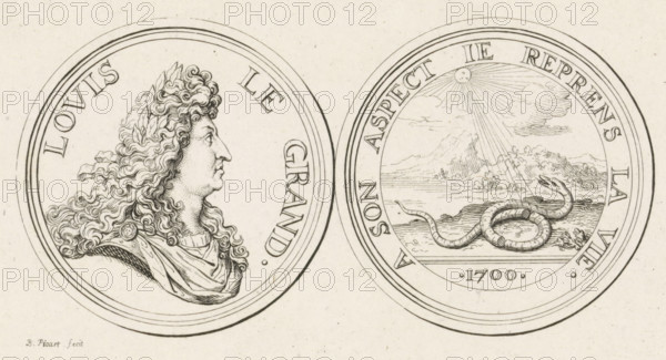 Medal with the portrait of Louis XIV (large variant), print, King of France. On the reverse side an