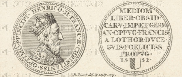 Coin with the portrait of Henry II, print, Medal with the portrait of Henry II, King of France. On