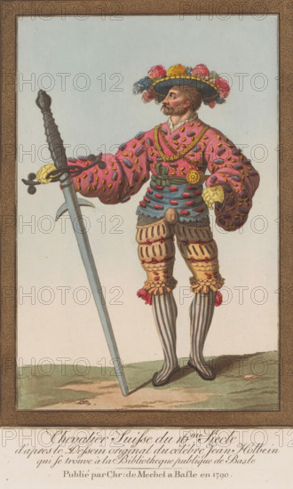 Chevalier Suisse du 16me siecle, Soldier captain with hat with feathers and sword, Twelve Swiss