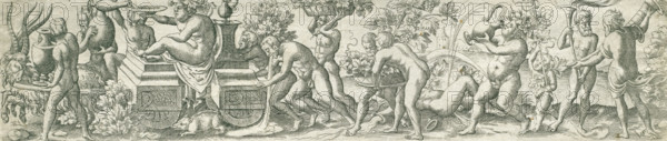 Triumphal procession of Bacchus, Three friezes with bacchanals, print, number: '23', printmaker: