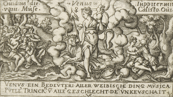 Venus with a Libra and Taurus (signs of the zodiac), Venus, Personifications of planets, print,