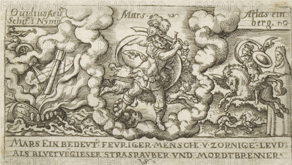 Mars, Mars with an Aries and Scorpio (signs of the zodiac), Personifications of planets, print,