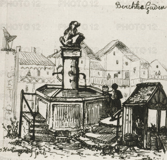 View of Berchtesgaden, print, printmaker: Joseph Hartogensis, The Hague, 1856, paper, chine collé,