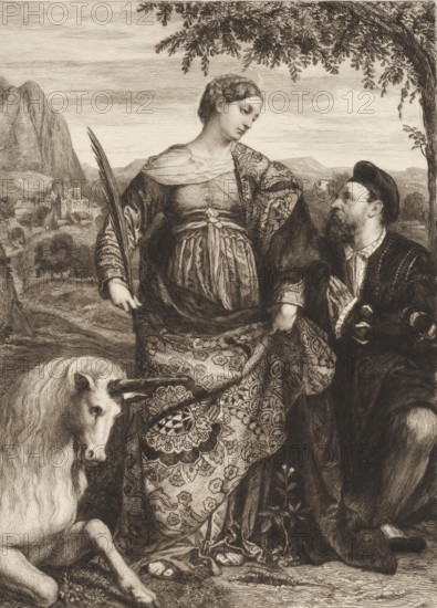 Heilige Justina, Die Heilige Justina, print, printmaker: William Unger, after painting by