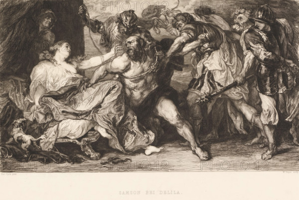 Simson and Delilah, Samson and Delilah, print, printmaker: William Unger, after painting by Anthony