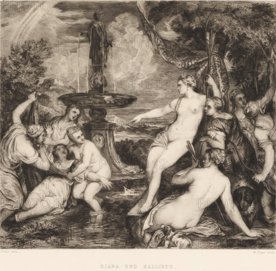 Diana and Callisto, Diana und Kallisto, print, printmaker: William Unger, after painting by