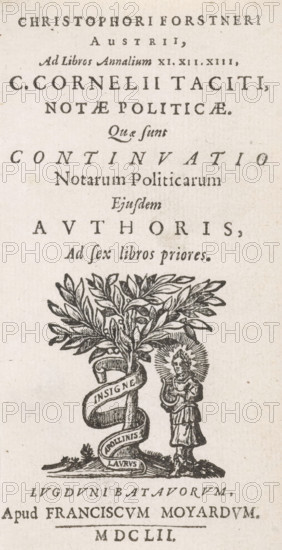 Title page for: C. Forstner, C. Cornelii Taciti, notæ politicæ, Que sunt Continuatio, 1652, Apollo
