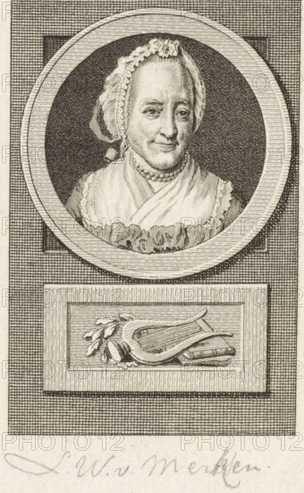 Portrait of Lucretia Wilhelmina van Merken, print, Portrait of the poet Lucretia Wilhelmina van