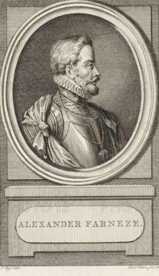 Portrait of Alessandro Farnese, Duke of Parma, print, book illustration, Portrait of Governor
