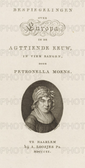 Portrait of Dutch poet Petronella Moens, Title page for: P. Moens, Reflections on Europe in the